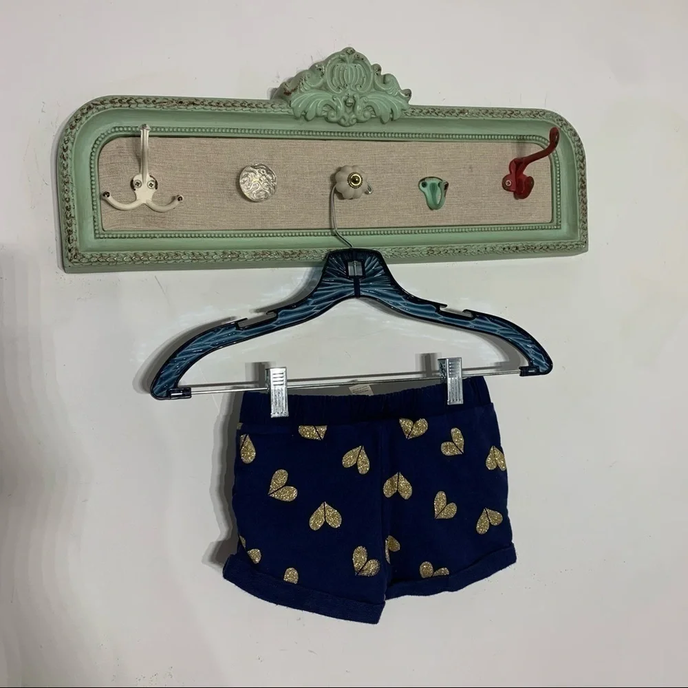 Oshkosh blue navy gold glitter heart casual cuffed cotton pull on shorts